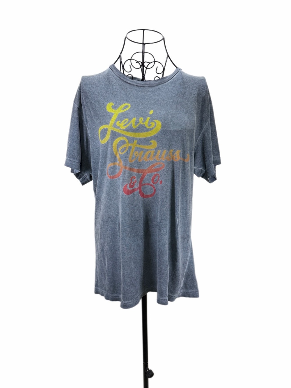 Levi's Faded Blue Short Sleeve Logo Tee with Yellow, Orange & Red Script